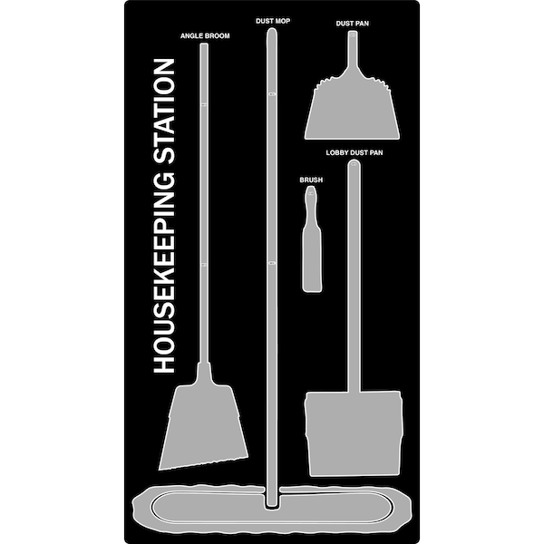 5S Housekeeping Shadow Board Broom Station Version 4 - Black Board / Gray Shadows  With Broom